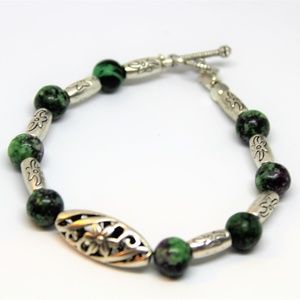 Ruby ziosite and silver stacking bracelet